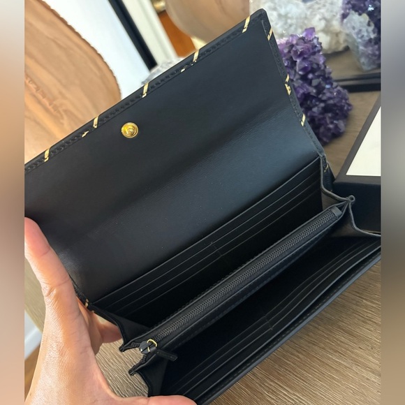 Gucci Black and Gold Leather Striped Wallet - Picture 7 of 13